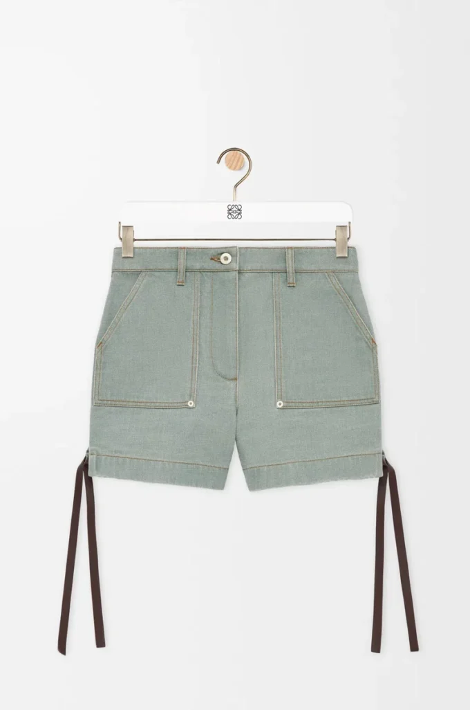 Workwear-Shorts aus Denim in Khaki-Grün