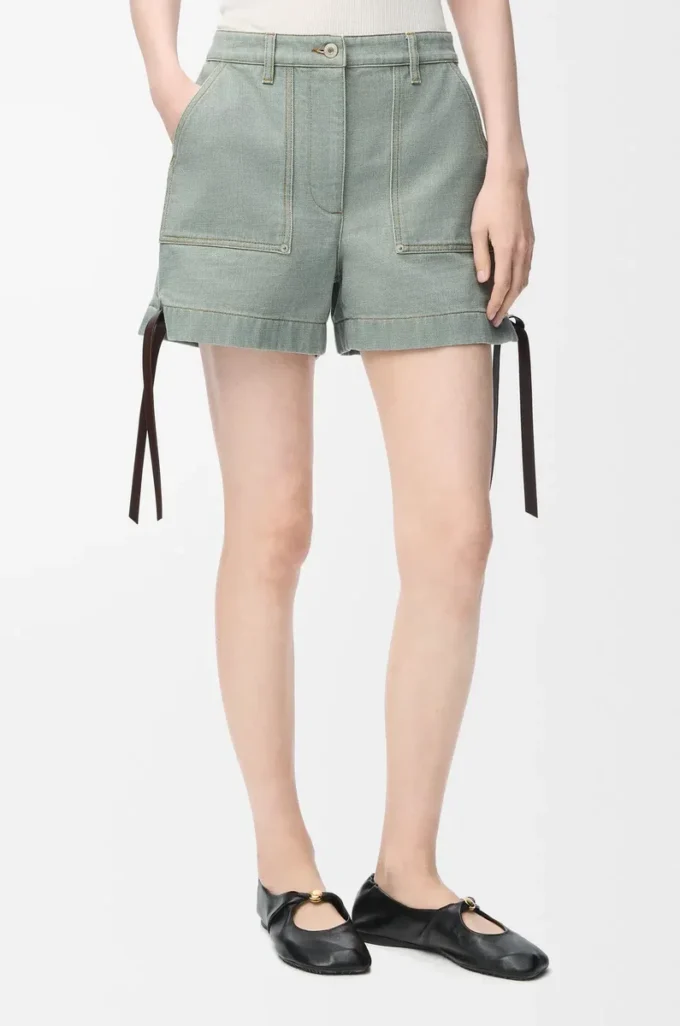 Workwear-Shorts aus Denim in Khaki-Grün