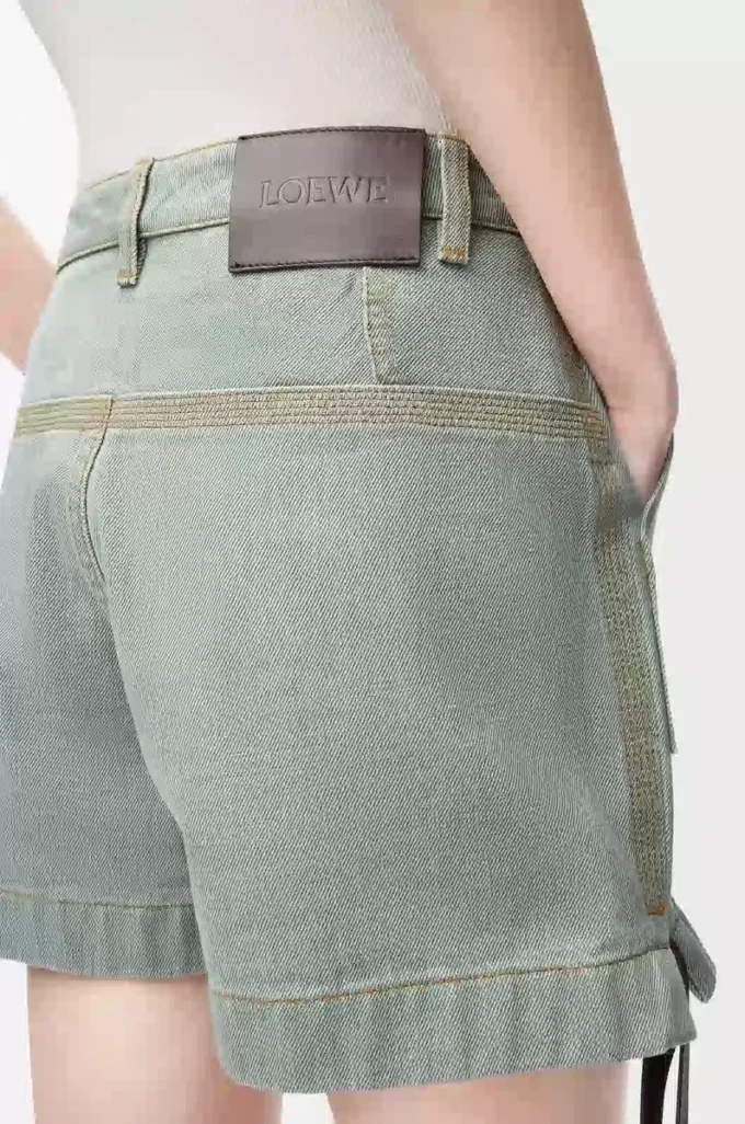 Workwear-Shorts aus Denim in Khaki-Grün