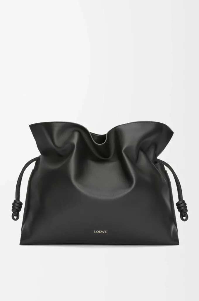 XL Flamenco Clutch aus Nappakalbsleder Schwarz