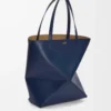XL Puzzle Fold Tasche aus glänzendem Kalbsleder in Abyss Blue