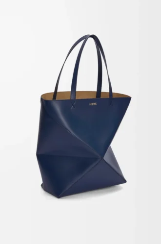 XL Puzzle Fold Tasche aus glänzendem Kalbsleder in Abyss Blue