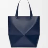 XL Puzzle Fold Tasche aus glänzendem Kalbsleder in Abyss Blue