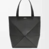 XL Puzzle Fold Tasche aus glänzendem Kalbsleder in Schwarz