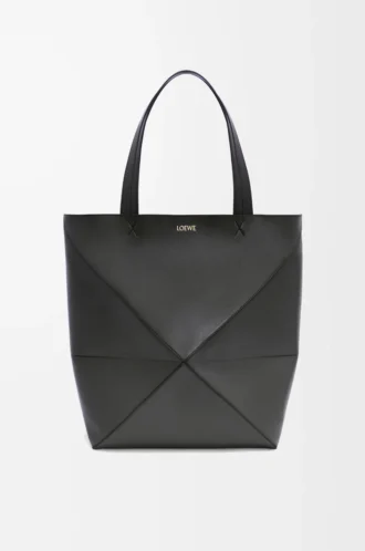 XL Puzzle Fold Tasche aus glänzendem Kalbsleder in Schwarz