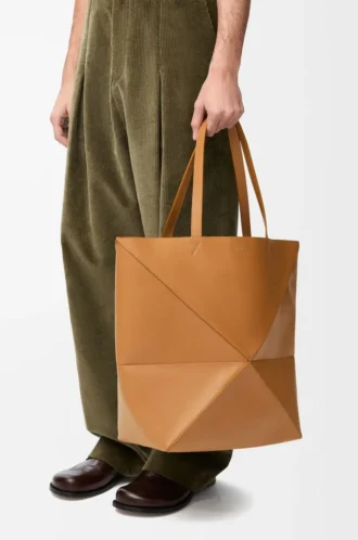 XL Puzzle Fold Tote aus glänzendem Kalbsleder Warm Desert