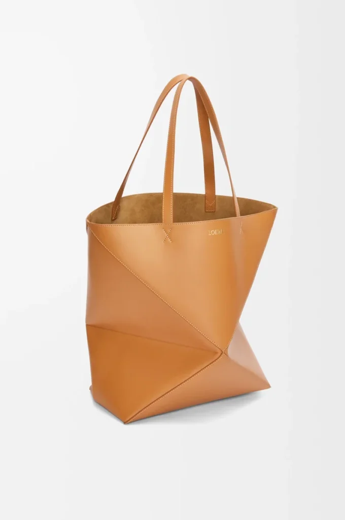 XL Puzzle Fold Tote aus glänzendem Kalbsleder Warm Desert