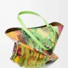 XL Puzzle Fold Tote aus klassischem Kalbsleder in Vivid Green/Multicolor