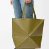XL Puzzle Fold Tragetasche aus glänzendem Kalbsleder in Oliv