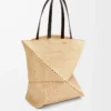 XL Puzzle Fold Tragetasche aus Raffia in Natur/Schwarz