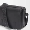 XS Military Messenger Bag aus geschmeidigem, glattem Kalbsleder und Jacquard Schwarz