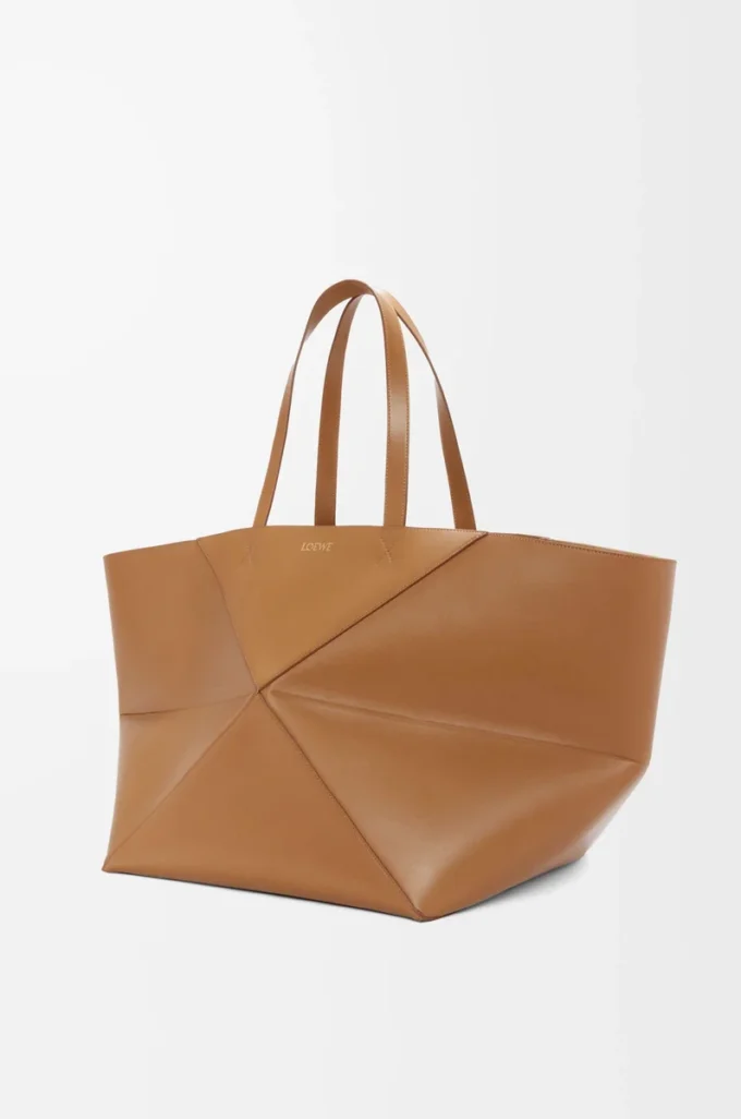 XXL Puzzle Fold Tote aus glänzendem Kalbsleder Oak