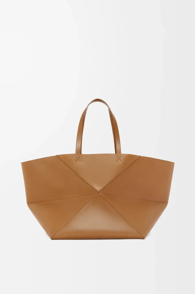 XXL Puzzle Fold Tote aus glänzendem Kalbsleder Oak