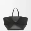 XXL Puzzle Fold Tote aus glänzendem Kalbsleder Schwarz