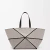 XXL Puzzle Fold Tote aus Jacquard-Canvas und Kalbsleder in Natur/Schwarz