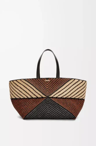 XXL Puzzle Fold Tote aus Raffia Natur/Honiggold
