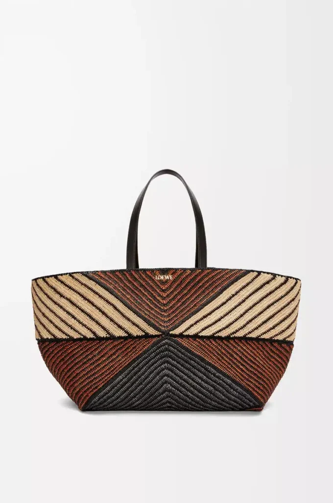 XXL Puzzle Fold Tote aus Raffia Natur/Honiggold