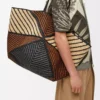 XXL Puzzle Fold Tote aus Raffia Natur/Honiggold