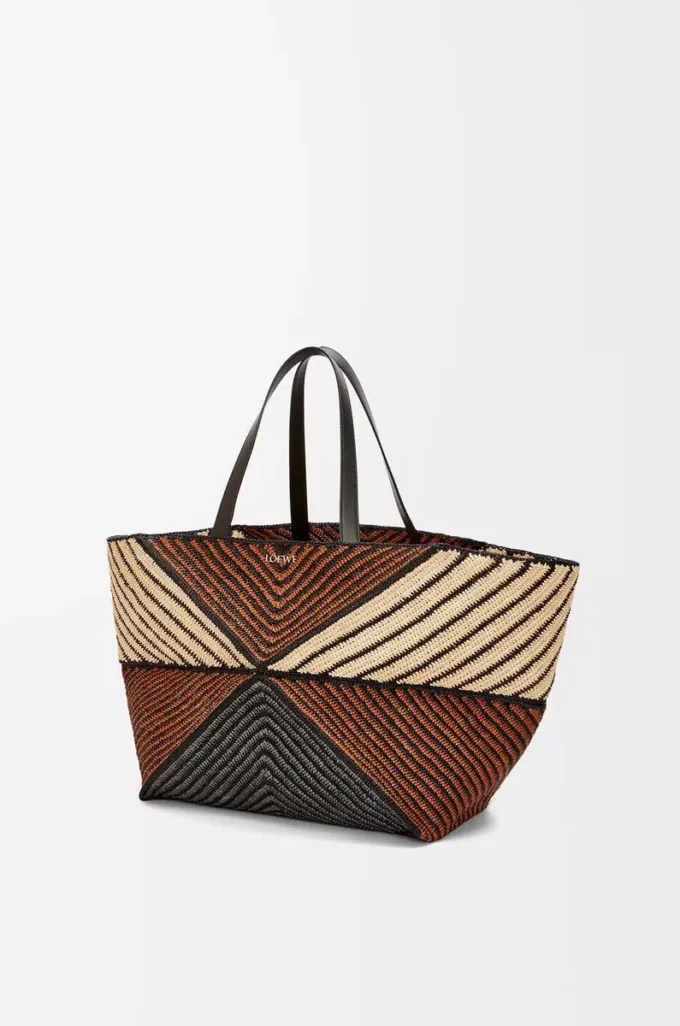 XXL Puzzle Fold Tote aus Raffia Natur/Honiggold