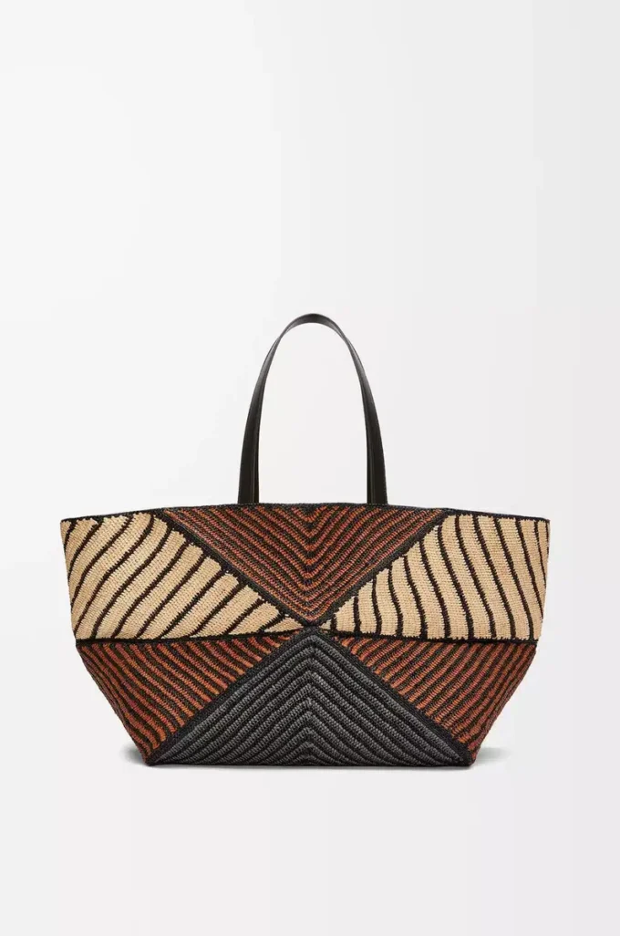 XXL Puzzle Fold Tote aus Raffia Natur/Honiggold