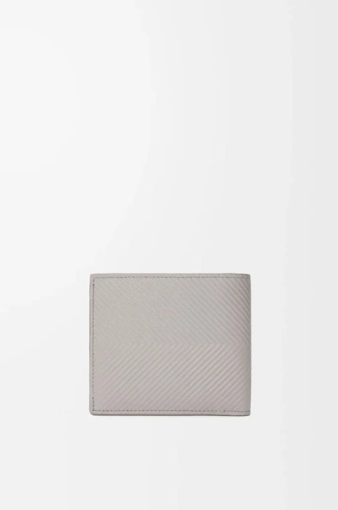 Zweifach gefaltete Brieftasche aus strukturiertem klassischem Kalbsleder in Shell Grey