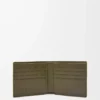 Zweifach gefaltete Geldbörse aus strukturiertem klassischem Kalbsleder in Dark Khaki
