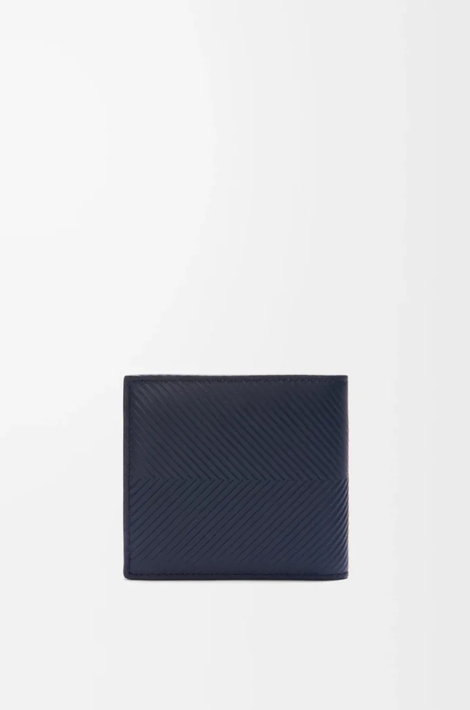 Zweifach gefaltete Geldbörse aus strukturiertem klassischem Kalbsleder in Deep Navy