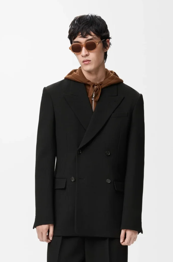 Zweireihige Jacke aus Wolle Schwarz